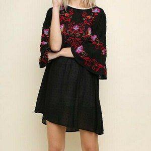 Gigio Umgee Dress Floral Embroidered Boho Peasant